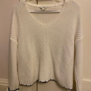 Miss Selfridge White V Neck Knit Sweater with Black Trim